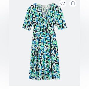 Donna Morgan Lin Faux Wrap Jersey Geometric Blue Green Dress Size 6 Stitch Fix